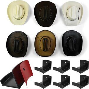 Adhesive Hat Hooks for Wall (6-Pack) - Cowboy Hat Rack, Wide Brim Hat